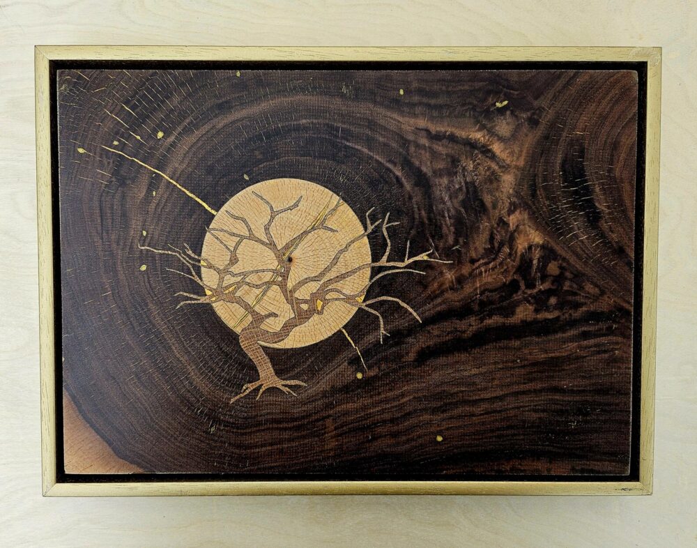 Moonlight Tree/original marquetry design/veneer art/tree art/walnut/oak/sycamore