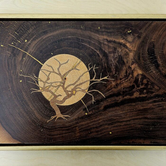 Moonlight Tree/original marquetry design/veneer art/tree art/walnut/oak/sycamore