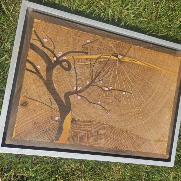 MARQUETRY WILD Tree Wall Art – Original Modern Wooden Art With Silver Framed – WALNUT Oak Tree Art Décor With A4 – Nature Inspired Tree Art